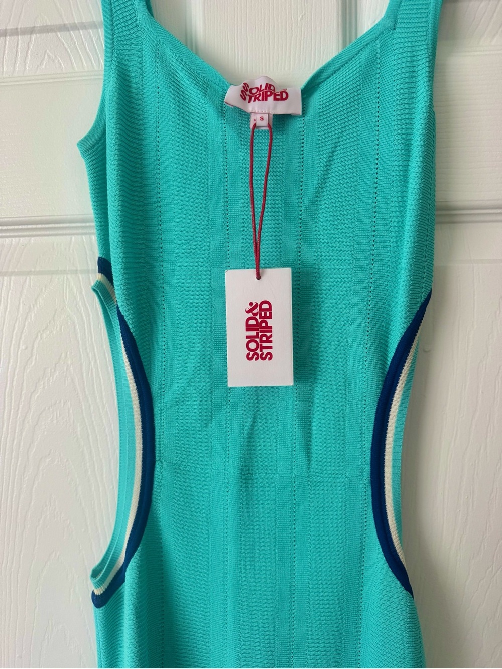 NWT Solid & Striped Lola Rib Knit Maxi Dress Greek Blue Cutout Size Small - Picture 2 of 5